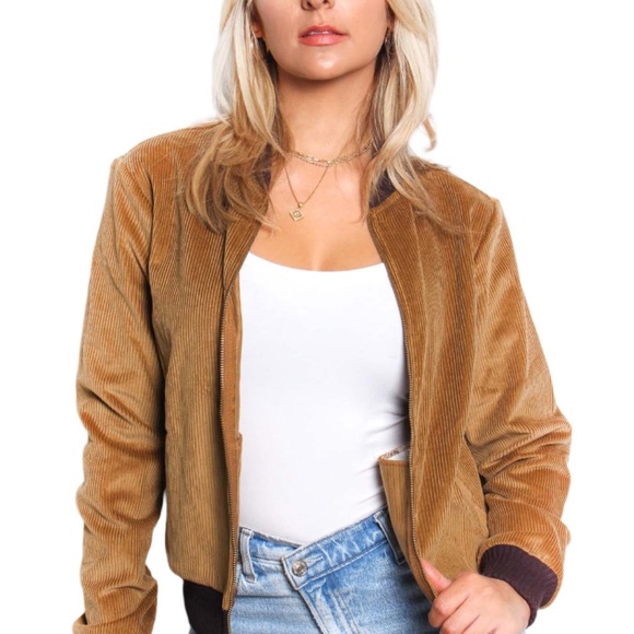 Women's Large Long Sleeve Lined Corduroy Bomber Jacket - Picture 2 of 8